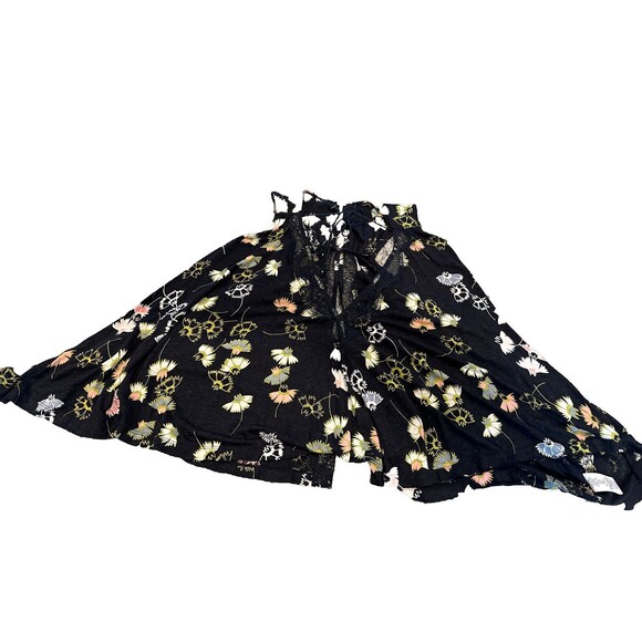 Free People Shirt Womens XS Black Floral Tank Top Flowy Boho Open Back Lace - Picture 3 of 7